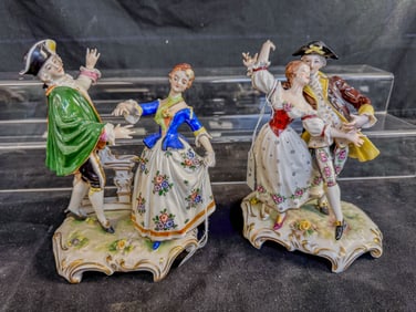 2 German  Porcelain Court Dancers Figurines c.1920/30's