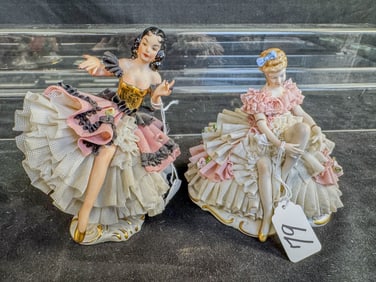 Pair of German Dresden Figurines of Ladies with Exposed Legs