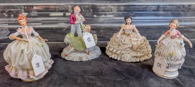 A Group of 4 Dresden and Other Figurines