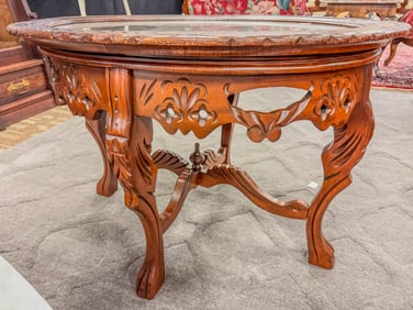 Carved Glass Top Coffee Table