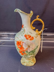 Limoges Floral Painted and Molded French Ewer