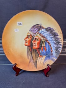 Nippon Native American Chiefs in Relief Polychrome Porcelain Plate c1900's