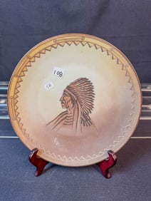 Beaded Nippon Plate Depicting Native American Chief c1900's