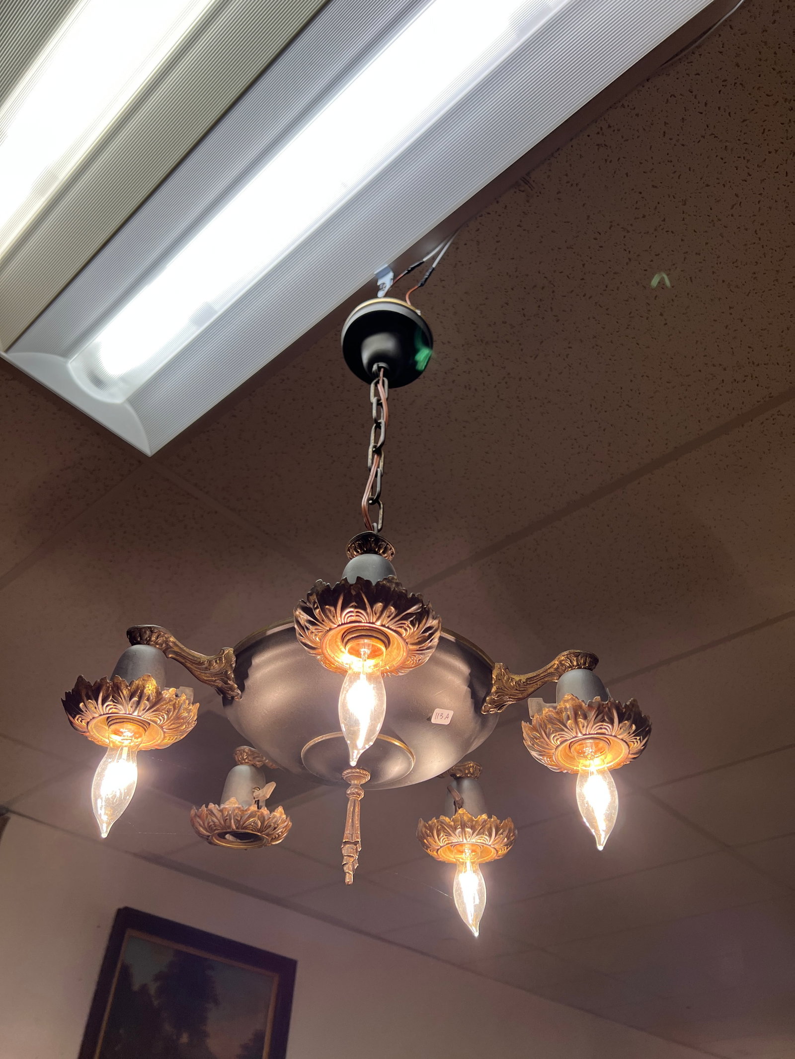 5-Arm Arts & Crafts Light Fixture c. 1920 (1 of 4)