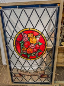 Large Tudor Floral Leaded and Stained Glass Window