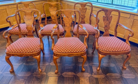 6 Burled Queen Anne Contemporary Chairs
