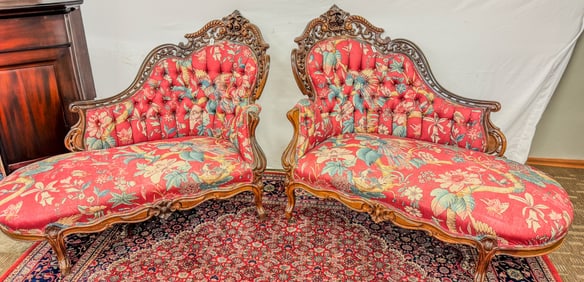 Pair of Rare Meeks "Stanton Hall" Rosewood Recamier Chairs c. 1850s