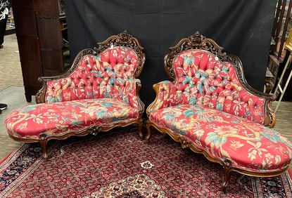 Pair of Rare Meeks "Stanton Hall" Rosewood Recamier Chairs c. 1850s