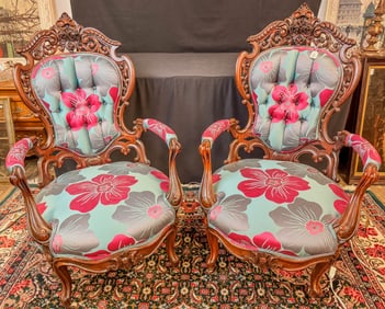Pair of Meeks "Stanton Hall" Arm Chairs Rosewood c. 1850s