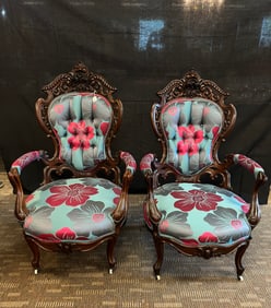 Pair of Meeks "Stanton Hall" Arm Chairs Rosewood  c. 1850s