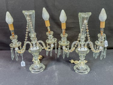 A Pair of Crystal 2-Arm Candlestick Lamps