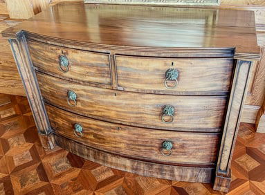 English Mahogany Regency Bowfront Chest with Lion Hardware c.1829