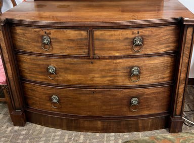 English Mahogany Regency Bowfront Chest with Lion Hardware c.1829