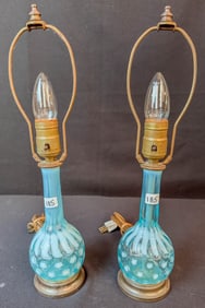 A Pair of Opalescent Stars and Stripes Barber Bottle Lamps
