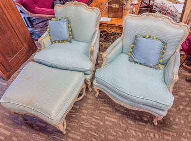 Baker Oversized French Armchairs with Ottoman