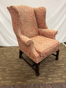 Early English Wingback Chair with Mahogany Feet and Fancy Carvings