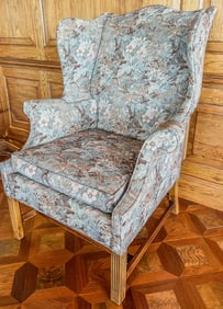 Grey Floral Wingback Chair