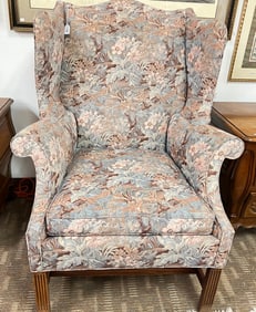 Grey Floral Wingback Chair