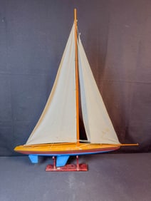 Hand Painted Model of a Sail Boat on Stand