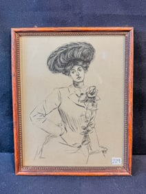 Gibson Girl Ink Drawing c. 1905