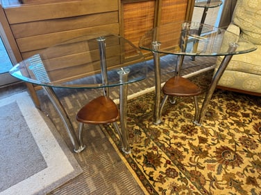 2 Modernist Glass Top End Tables