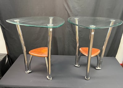 2 Modernist  Glass Top End Tables