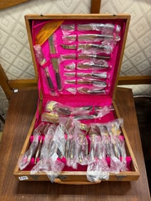 MCM Brass and Teak Service for 8 Flatware