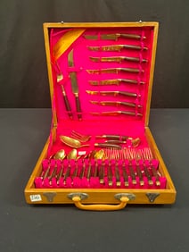 MCM Brass and Teak Service for 8 Flatware