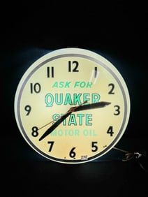 Dualite Quaker State Motor Oil Advertising Illuminated Wall Clock c.1950's