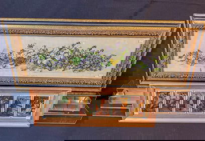 Yard Long of Violets in Great Frame & Framed 6 Postcards of a Woman's Life c. 1910