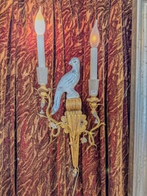 Pair of Electrified Wall Sconces with Crystal Birds