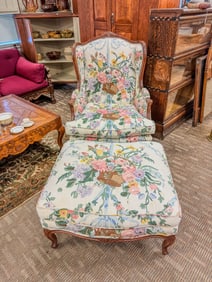 A Floral Chintz Wingback Chair & Ottoman