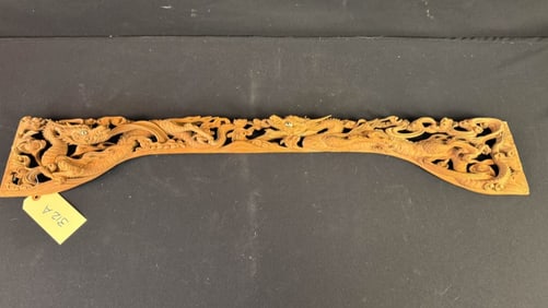Antique Wood Carving of Dragons with Glass Eyes, Signed on Back