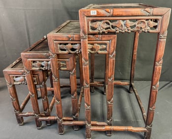 Set of 4 Carved Oriental Nesting Tables