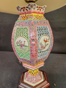 Chinese Famille Rose 'Marriage' Lantern Repurposed as a Table Lamp
