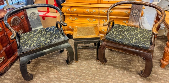 A Rare Pair of Late 1600s/Early 1700 Oriental Emperor's Armchairs & Table