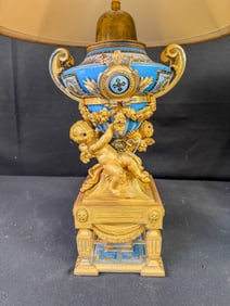 Phillipe H. Mourey Gold Over Bronze & Porcelain Urn with Cupids