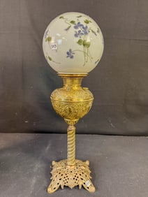 Antique Banquet Lamp with Fancy Brass Base