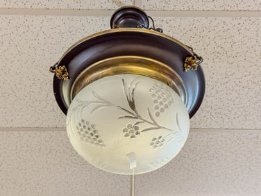 A 1900s Chain-Hung Pan Fixture with Bulbus Grape Crystal Cut Shade
