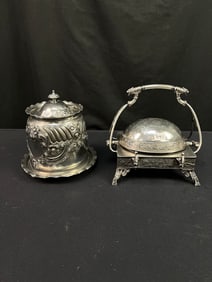 Victorian Silver Plate Humidor & Covered Butter and Tray
