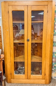 Antique Early Double Door Corner Display Cabinet