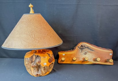 Country Stump Lamp Along with a Hat Hook