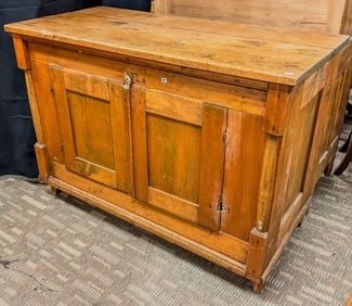 Early Pine Double Door Primitive Cabinet with Pillard Front & Pegged Feet