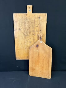 2 Antique Breadboards Along with a Wooden Tub & Early Cast Iron Tea Kettle