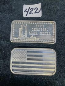 Two 1 Troy Ounce .999 Fine Silver Art Bars