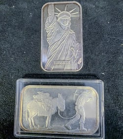 Two 1 Troy Ounce ,999 Fine Silver  Art Bars