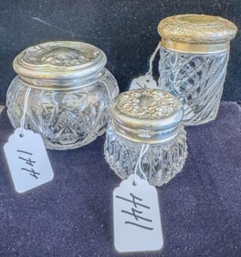 3 Sterling Lidded Dresser Jars