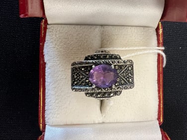 Amethyst marcasite sterling ring