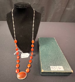 Sterling marcasite and carnelian necklace