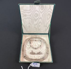 Sterling 1930s signed Mexican Necklace Bracelet and Earrings.